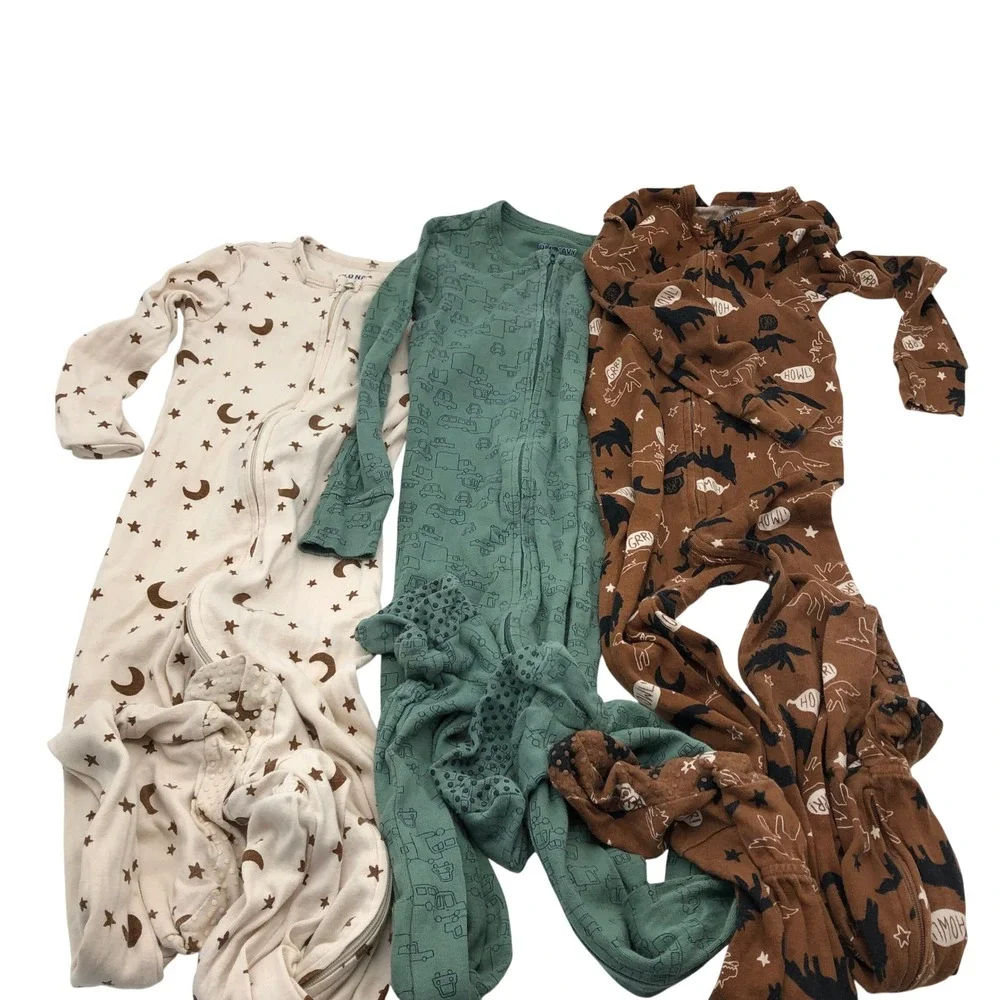 Old Navy Snug Fit Boys Footed Pajamas 6T Multicolor Cotton 3 Pack Sleepers PJs